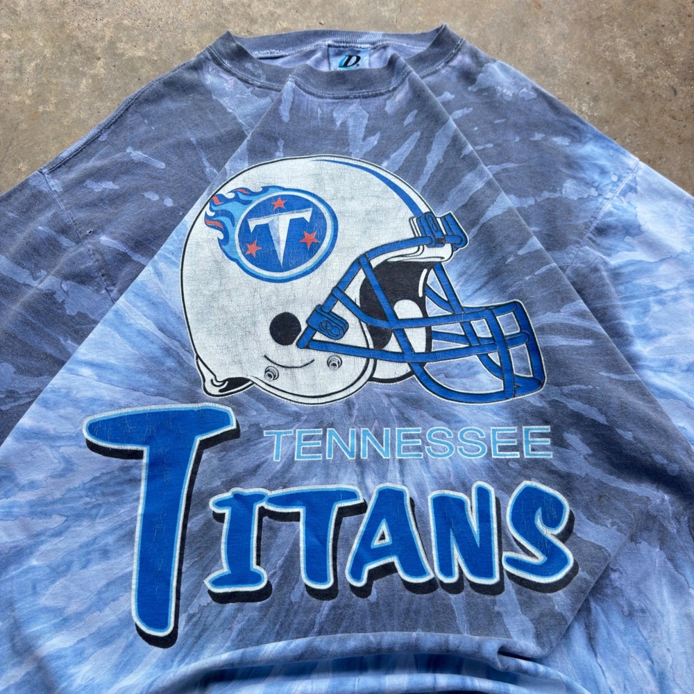 Vintage 90s Dynasty Tennessee Titans Tie Dye NFL T-Shirt Blue Large (g6a)